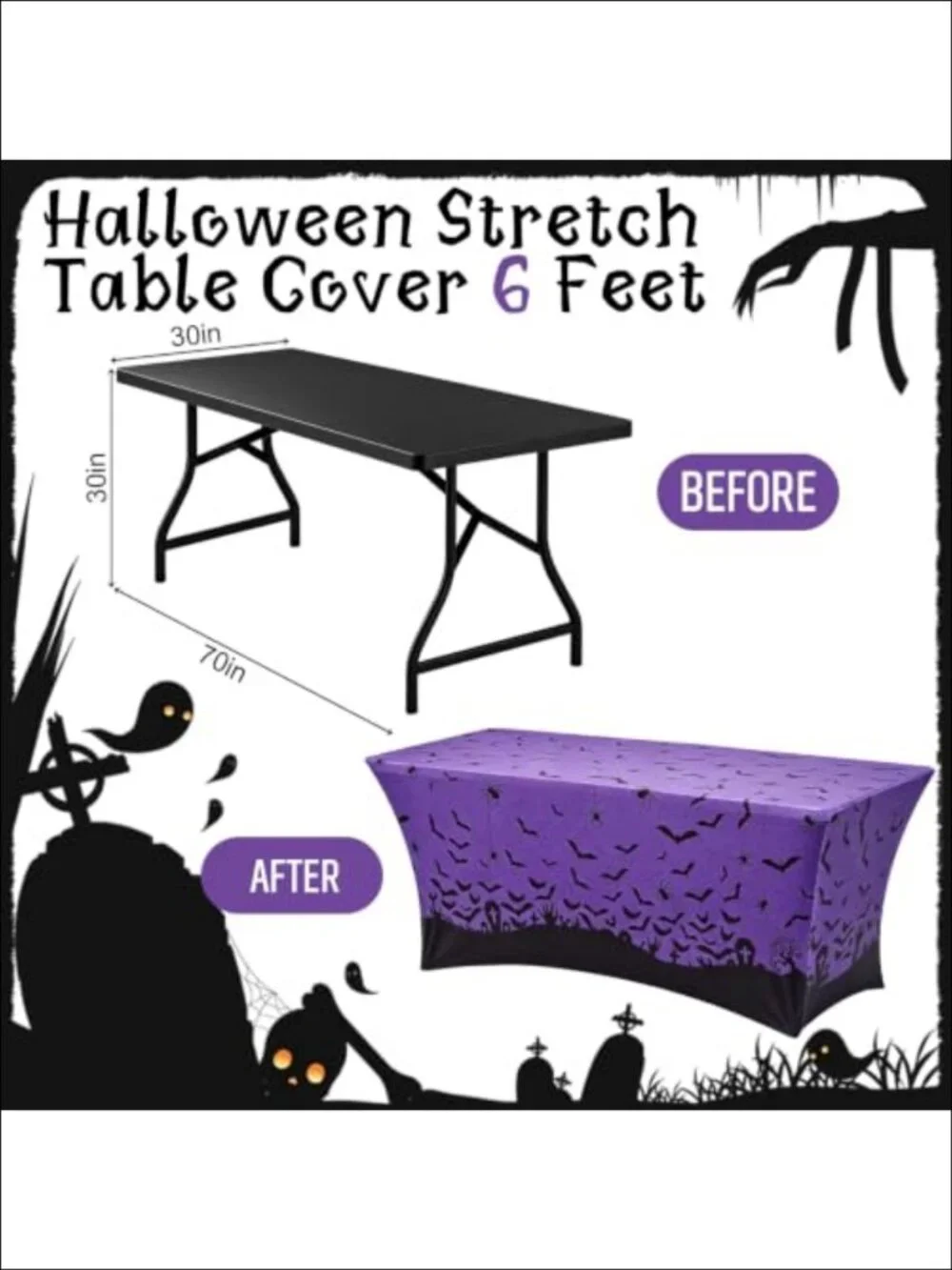 Stretch Spandex Halloween Tablecloth 72x30 Fitted Rectangular Table Cover